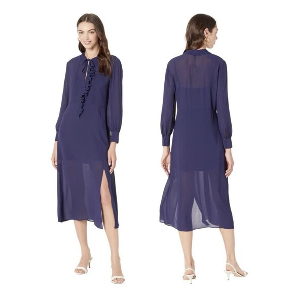 Ted Baker Blue Faithiy Asymmetric Ruffle Midi Skirt Dress FLAWED 4